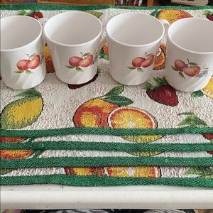 Set of Four “Chutney” Corelle Mugs with 4 fruit pattern placemats